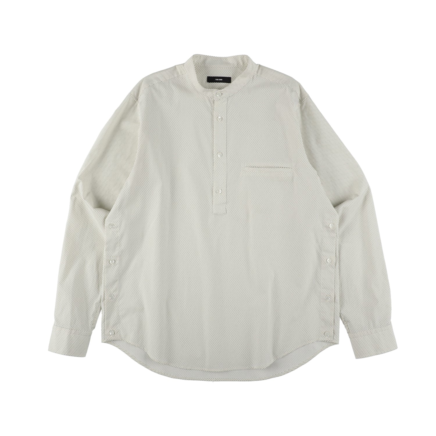 THE-S0002 / BAND COLLAR SHIRT / IVORY×BLACK – ZAKI